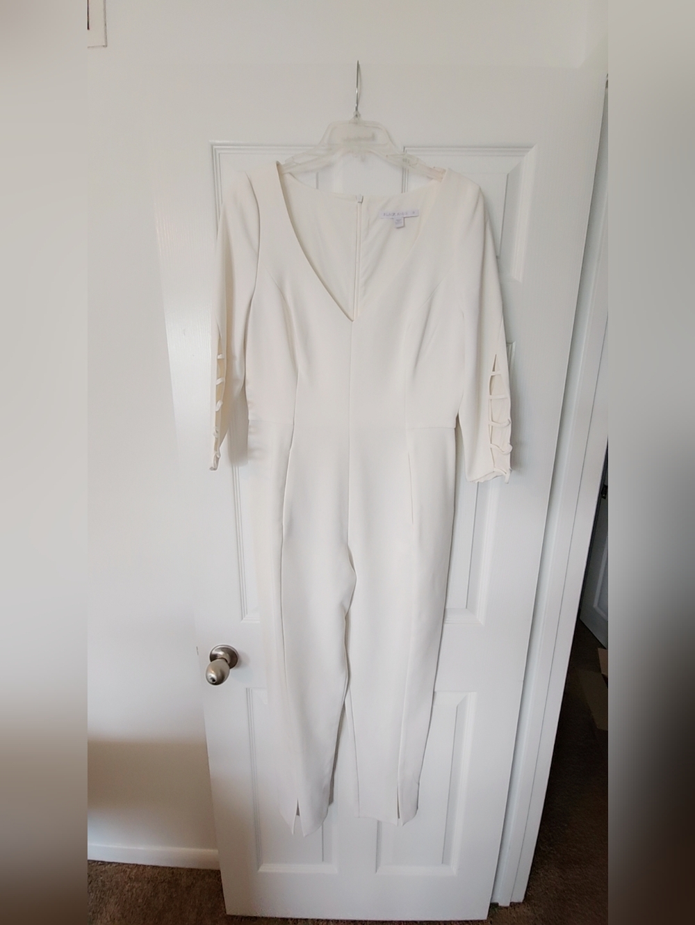 Black Halo Cream V-Neck Ladder-Sleeve Jumpsuit